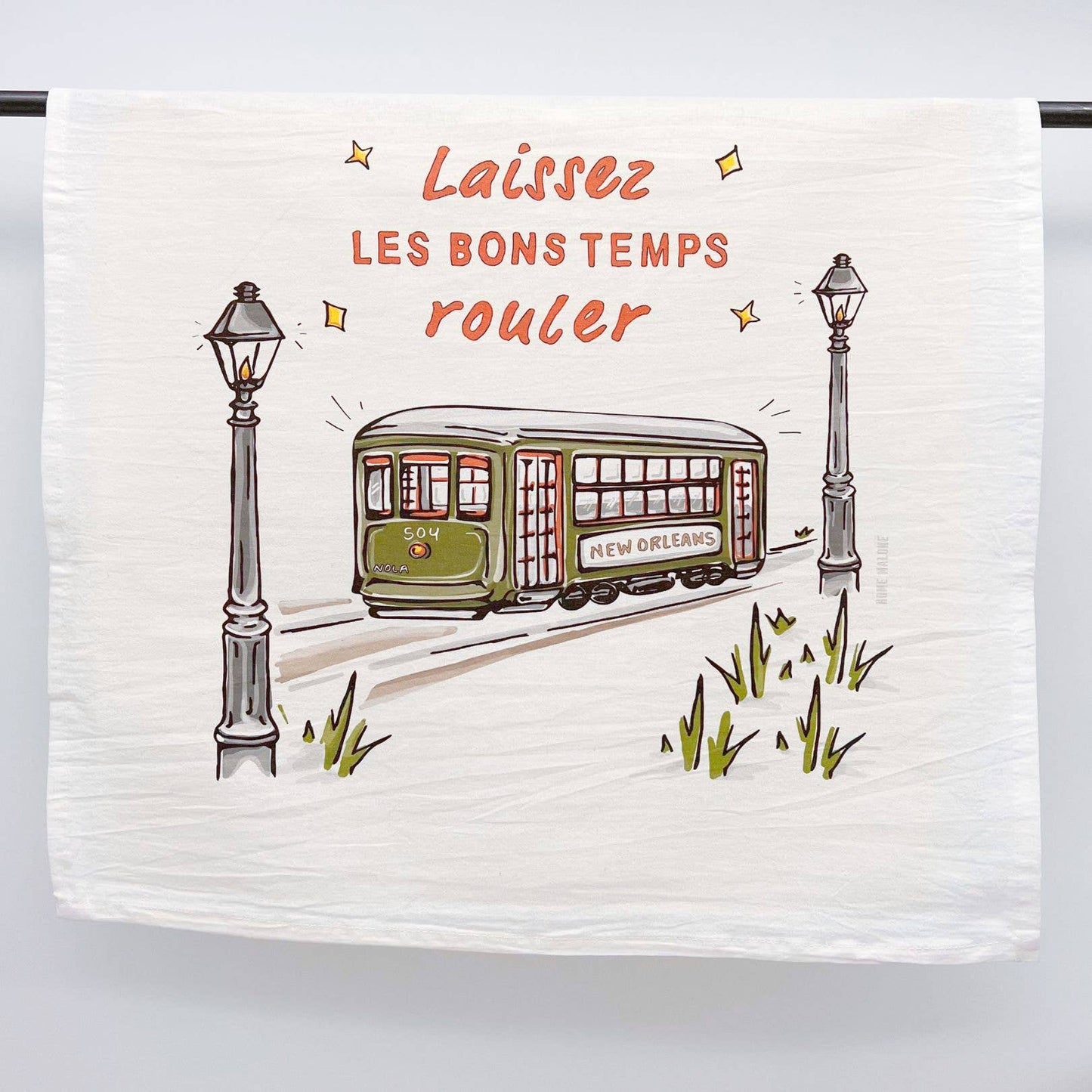 Laissez Les Bons Temps Rouler Tea Towel - New Orleans Streetcar